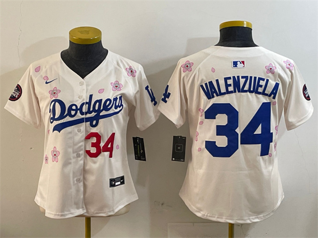 Women's Los Angeles Dodgers #34 Fernando Valenzuela Cream 2025 Tokyo Series Limited Stitched Baseball Jersey(Run Small) Women's Los Angeles Dodgers #34 Fernando Valenzuela Cream 2025 Tokyo Series Limited Stitched Baseball Jersey(Run Small)